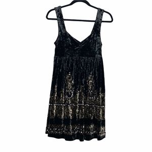 Free People Black and Gold Velvet Sequin Dress XS